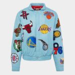 NBA Team Logo Patch Varsity Leather Jacket Lakers Bulls Knicks Warriors Streetwear Bomber Jacket