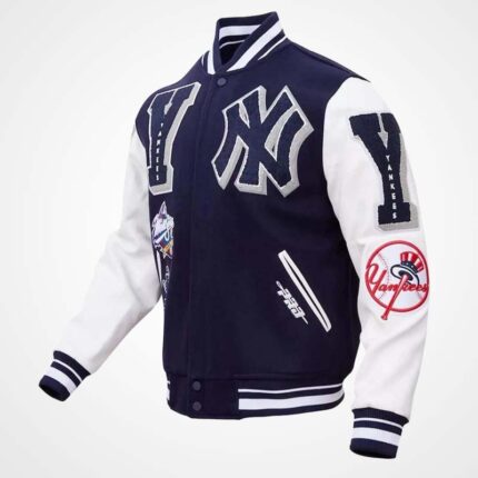 NY Yankees Mash Up Varsity Jacket with Leather Sleeves