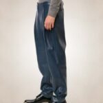 Men's Navy Blue Pleated Leather Pants - Image 3