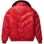 New Red V-Bomber Leather Jacket - Image 2