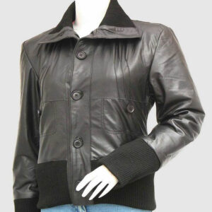 New Look Women's Black Leather Bomber Jacket