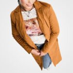 Rust Suede Leather Trench Coat – Notch Collar Long Coat - Image 3