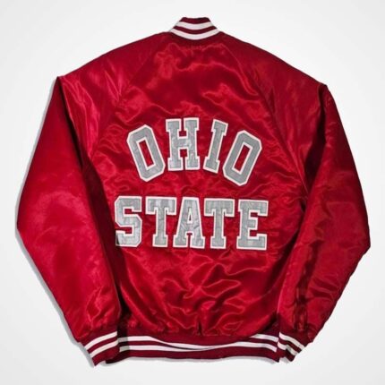 Ohio State Red 90s Vintage Satin Varsity Jacket for Men