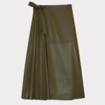 Olive Green Wrap-Style Women's Midi Leather Skirt - Trendy Elegance - Image 2