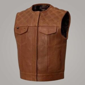 Men's Personalized Brown Leather Biker Vest Sleeveless