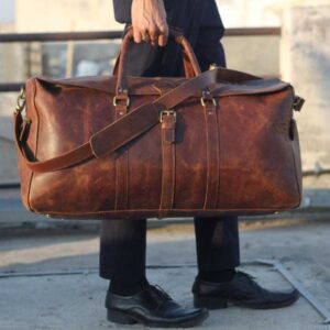 Personalized Brown Leather Duffle Travel Bag