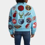 NBA Team Logo Patch Varsity Leather Jacket Lakers Bulls Knicks Warriors Streetwear Bomber Jacket - Image 3