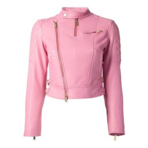 Pink Lambskin Leather Biker Jacket for Women