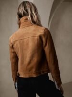 Women's Brown Suede Trucker Leather Jacket - Image 2