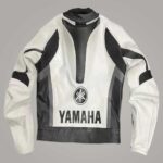 Men's Yamaha White and Black Leather Motorcycle Jacket with Protective Padding - Image 2