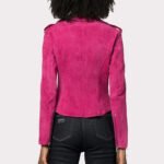Premium Pink Women's Suede Biker Leather Jacket - Image 2