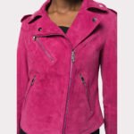 Premium Pink Women's Suede Biker Leather Jacket - Image 3
