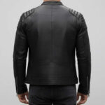 Men's Black Leather Biker Jacket with Asymmetrical Zip - Image 2