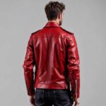 Men's Red Lambskin Leather Biker Jacket - Image 2