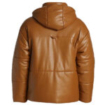 Puffer Leather Bomber Jacket in Brown - Leather Down Jacket - Image 2