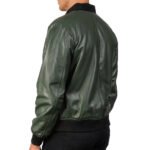 Real Leather Motorcycle Bomber Jacket In Green - Image 3