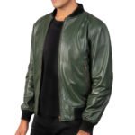 Real Leather Motorcycle Bomber Jacket In Green - Image 2