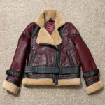 Red-Wine Cropped Style Fur Leather Coat Women