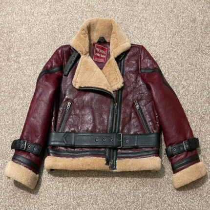 Red-Wine Cropped Style Fur Leather Coat Women