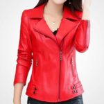 Red Sheepskin Moto Jacket for Women
