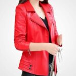 Red Sheepskin Moto Jacket for Women - Image 3
