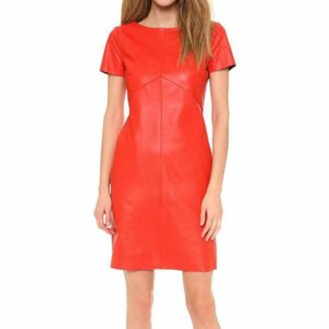 Red Leather Mini Party Dress For women
