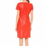 Red Leather Mini Party Dress For women - Image 2