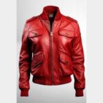 Women's Red Lambskin Leather Jacket - Image 2