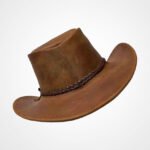 Men’s Handmade Western Brown Leather Cowboy Hat - Image 2