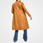 Rust Suede Leather Trench Coat – Notch Collar Long Coat - Image 2