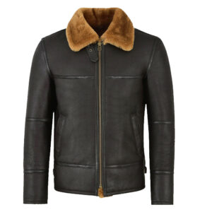 Shearling Aviator Black Bomber Leather Jacket Men's