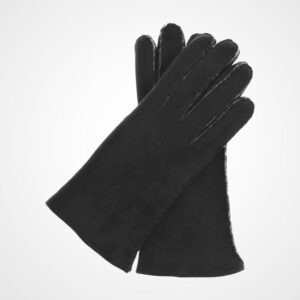 Shearling Lined Black Leather Womens Gloves