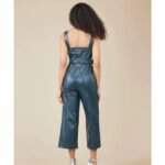 Sleeveless Utility Blue Leather Jumpsuit for Women - Image 2