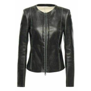 Slim Fit Black Lambskin Biker Jacket for Women