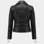 Women's Black Studded Leather Biker Jacket - Image 2