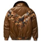 Brown V-Bomber Leather Jacket - Image 2