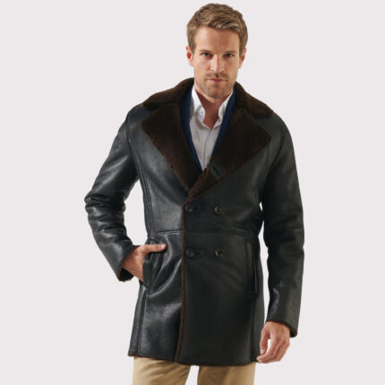 Stylish Men's Tobacco Brown Shearling Coat - Casual Elegance