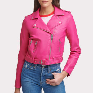 Stylish Bright Pink Women's Biker Leather Jacket