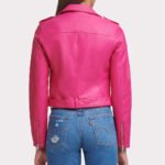 Stylish Bright Pink Women's Biker Leather Jacket - Image 2