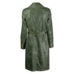 Stylish Green Distressed Leather Trench Coat for Women - Image 2