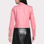Stylish Pink Women's Biker Leather Jacket - Image 2