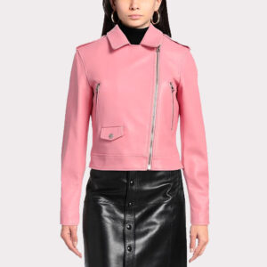 Stylish Pink Women's Biker Leather Jacket