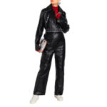 Textured Black Leather Elite Jumpsuit for Women