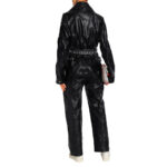 Textured Black Leather Elite Jumpsuit for Women - Image 2