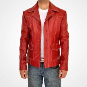 Tyler Durden Fight Club Red Leather Biker Jacket