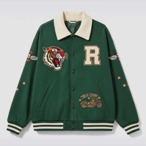 Unisex Faux Suede Varsity Jacket with Embroidered Patches