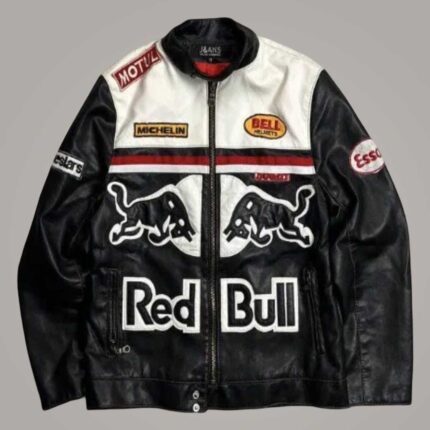 Unisex Vintage Red Bull Motorcycle Leather Jacket