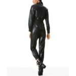 Vintage Black Smocked Waist Leather Jumpsuit for Women - Image 2