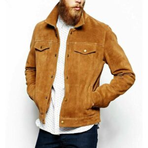 Vintage Western Style Slim Fit Suede Leather Jacket for Men