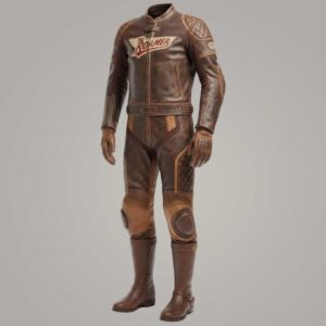 Vintage Brown Leather Motorcycle Racing Suit
